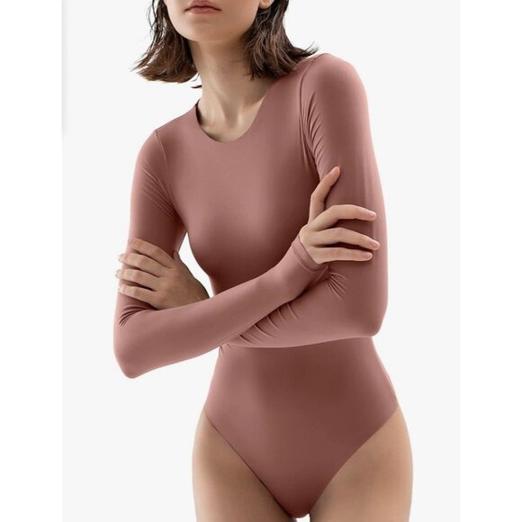 PUMIEY Tops - NWT PUMIEY Long Sleeve Bodysuit Women's Sexy Crew Neck Tops in Dusty Rose Size L